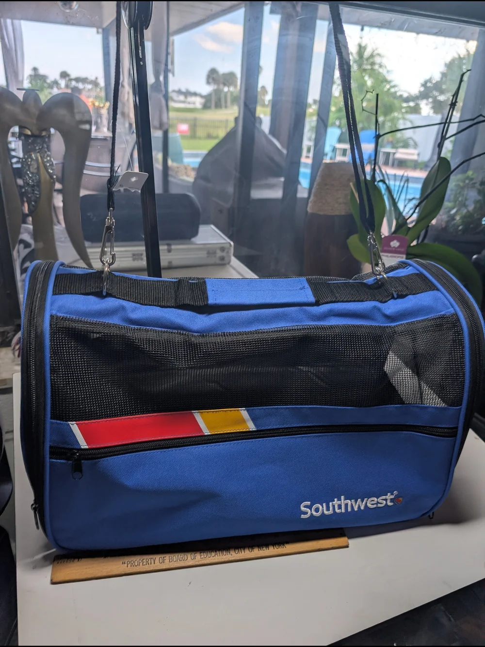 Blue Travel Dog Carrier with Ventilated Mesh